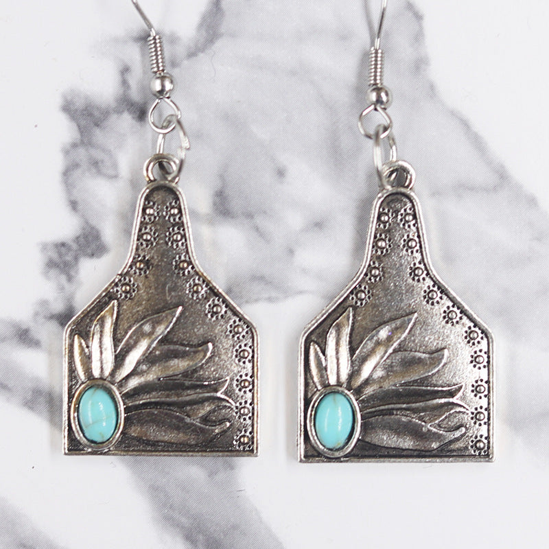 Wholesale Western Distressed Cowboy Style Alloy Turquoise Sunflower Cactus Retro Ethnic Flower Earrings